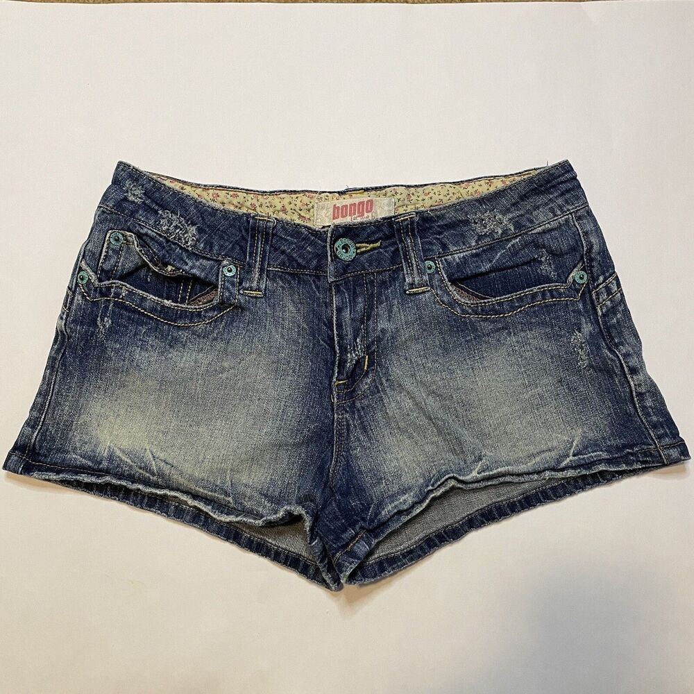 Vintage 90s Y2K Bongo Shorts Juniors Size 9 Mid / Low Rise Medium Blue Denim
